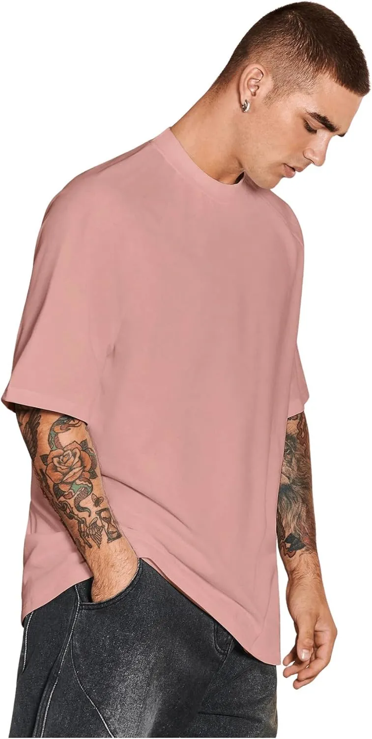 Verdusa Men's Oversized Shirts Short Sleeve Loose Fit Casual Solid Basic Tee Tops