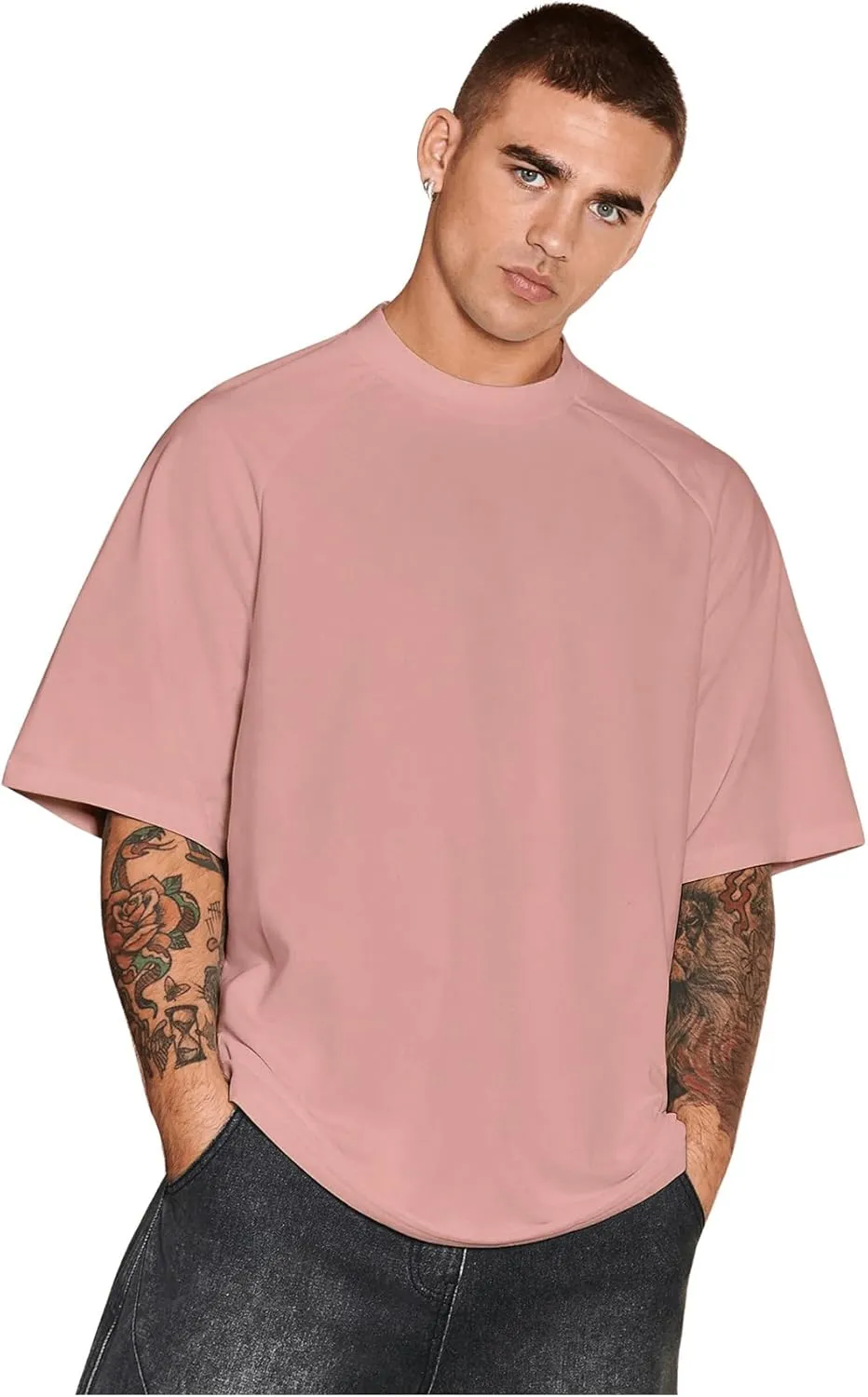 Verdusa Men's Oversized Shirts Short Sleeve Loose Fit Casual Solid Basic Tee Tops