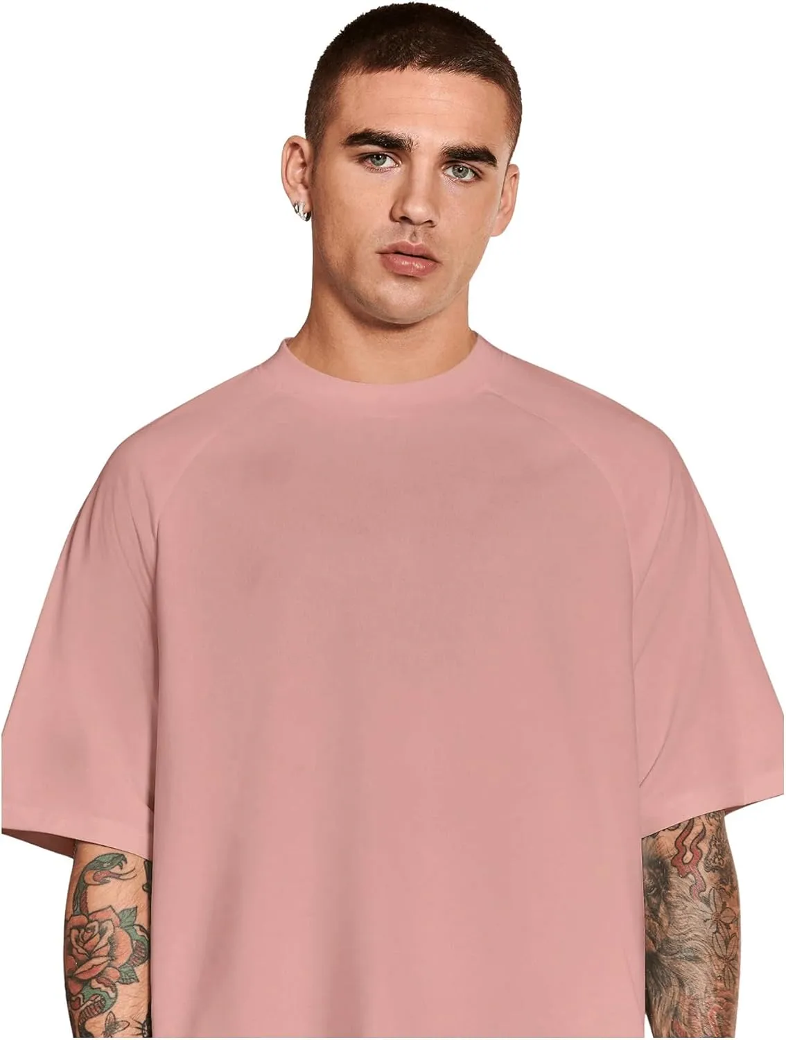 Verdusa Men's Oversized Shirts Short Sleeve Loose Fit Casual Solid Basic Tee Tops