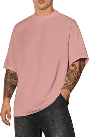 Verdusa Men's Oversized Shirts Short Sleeve Loose Fit Casual Solid Basic Tee Tops