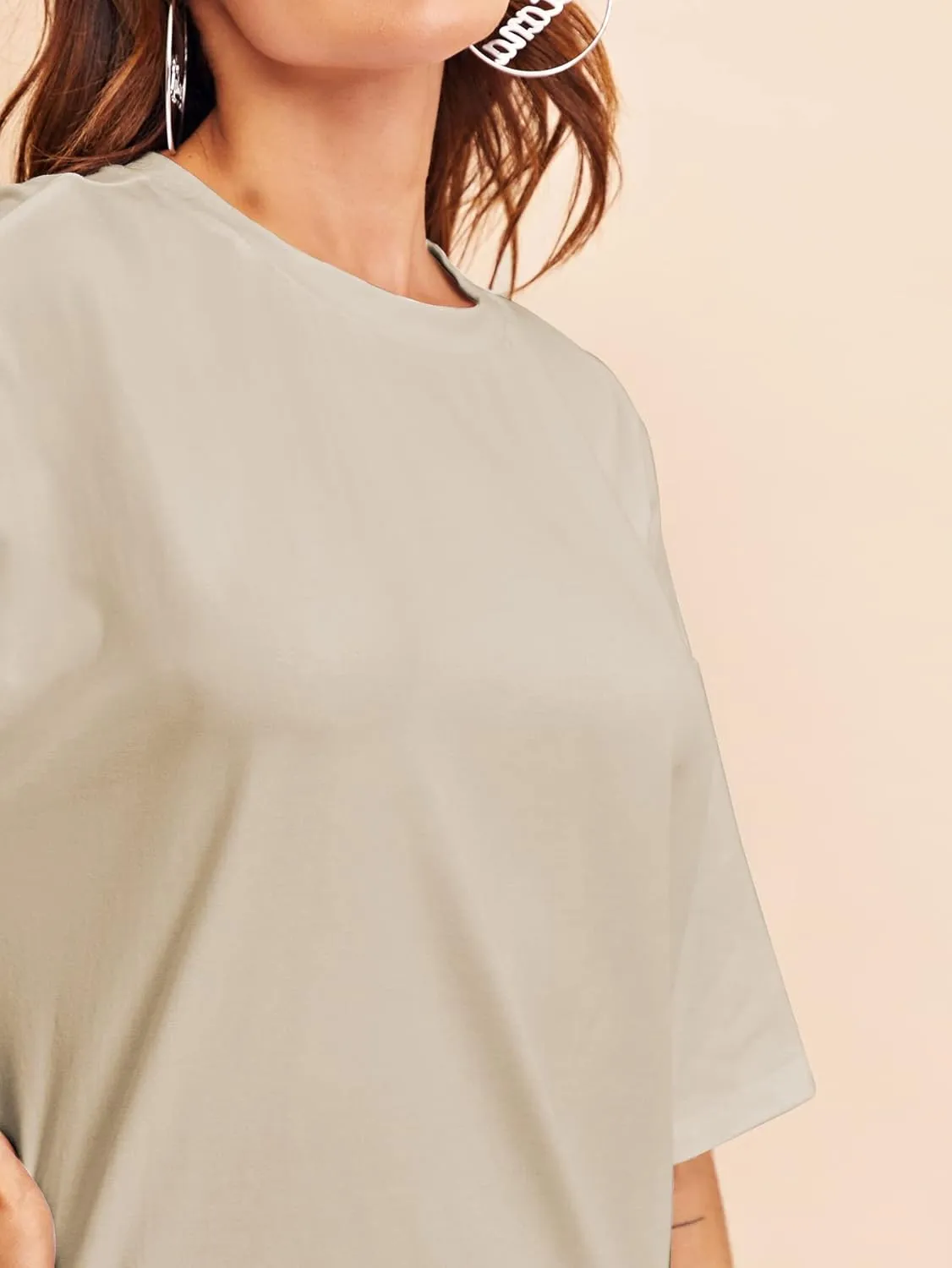 Verdusa Women's Casual Basic Round Neck Half Sleeve Oversized Tunic Tee Shirt