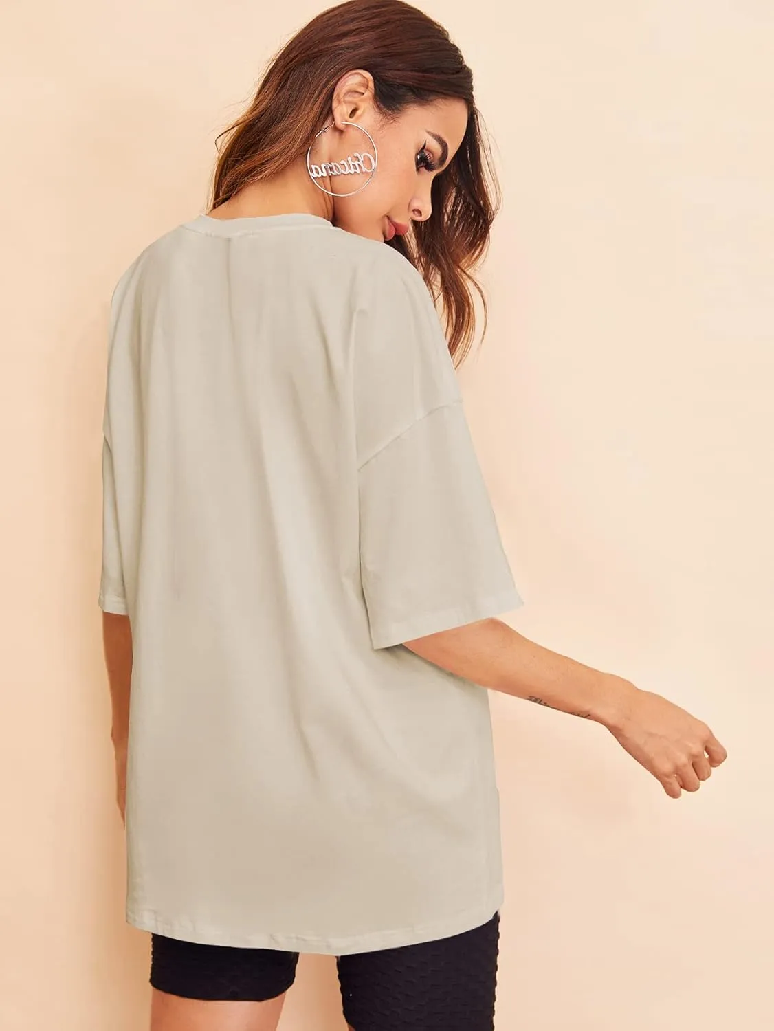 Verdusa Women's Casual Basic Round Neck Half Sleeve Oversized Tunic Tee Shirt