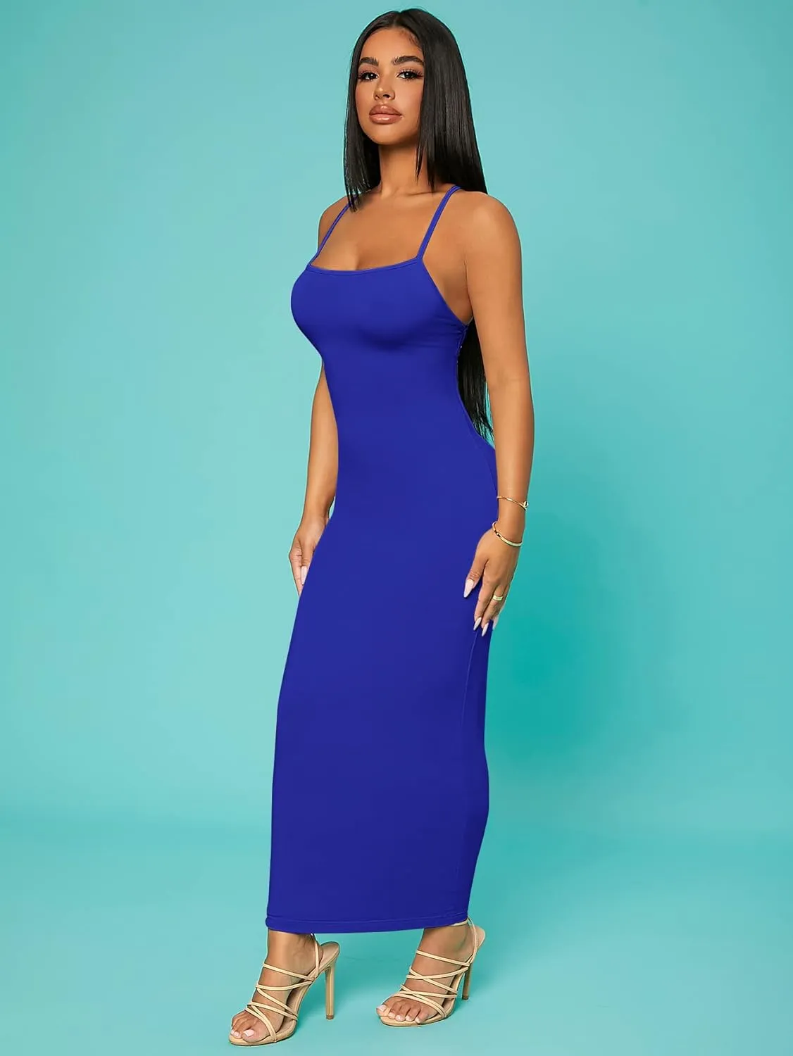 Verdusa Women's Criss Cross Backless Spaghetti Strap Long Cami Bodycon Dress