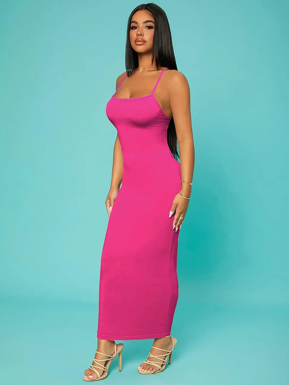 Verdusa Women's Criss Cross Backless Spaghetti Strap Long Cami Bodycon Dress
