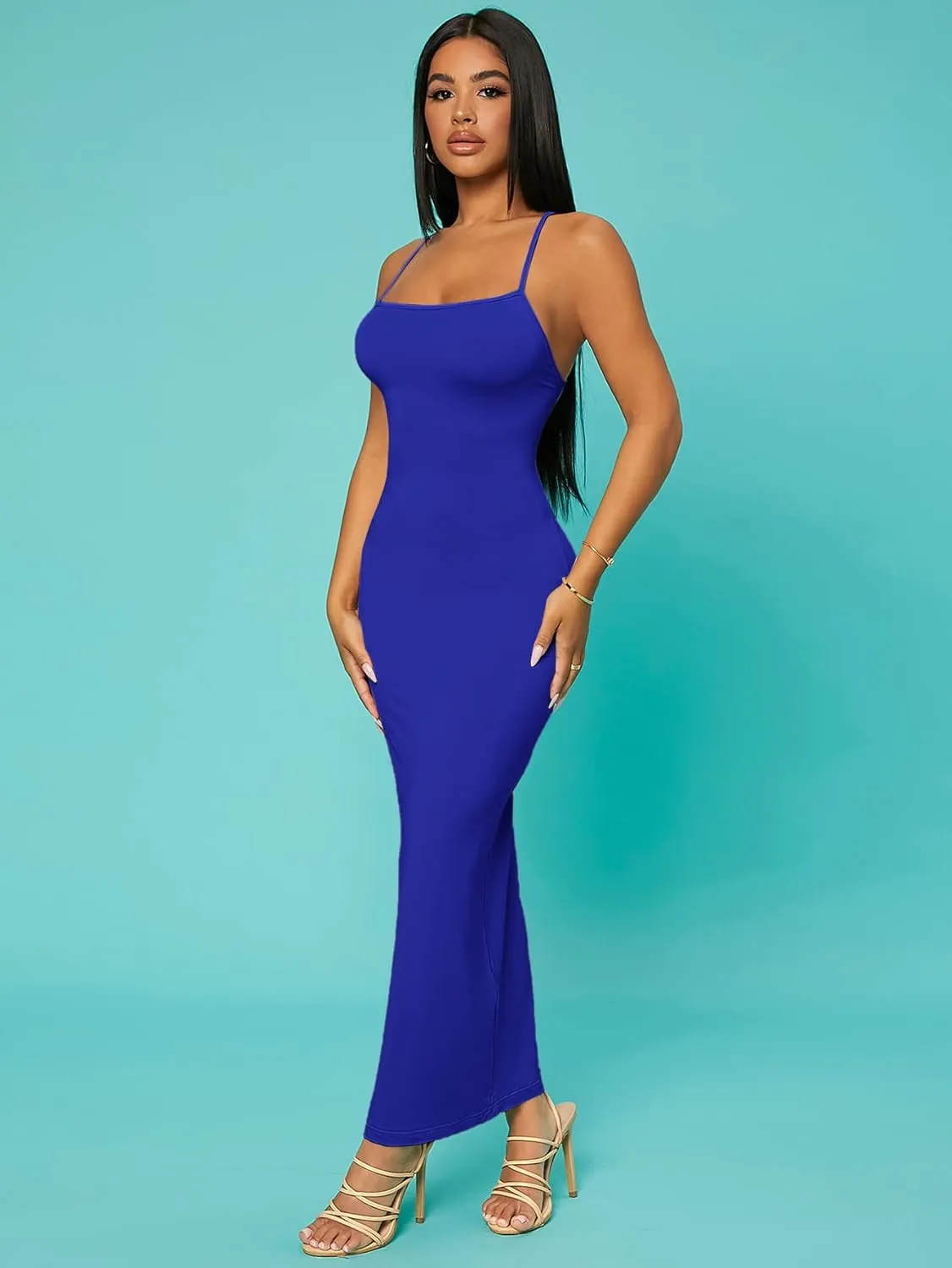 Verdusa Women's Criss Cross Backless Spaghetti Strap Long Cami Bodycon Dress