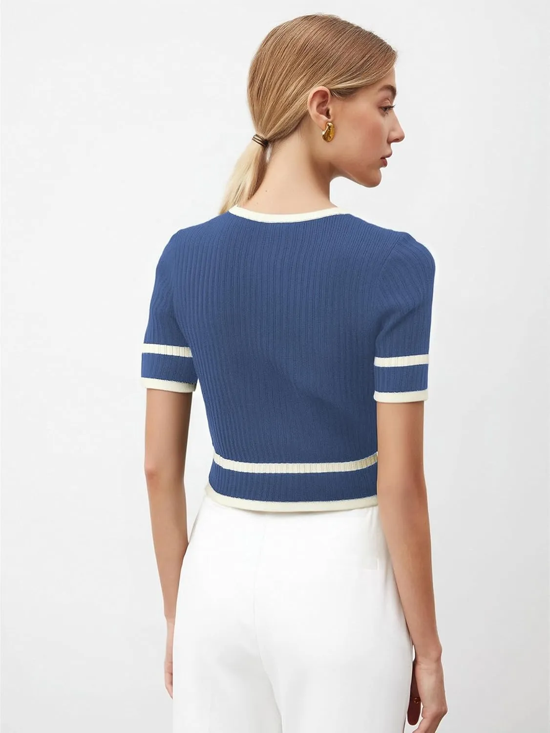 Verdusa Women's Cropped Sweater Old Money Clothes Short Sleeve Button Up Fall Trendy Lightweight Knit Top