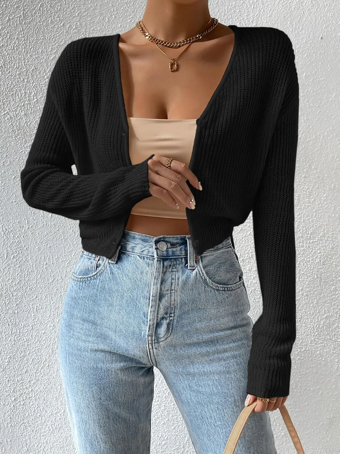 Verdusa Women's Drop Shoulder Long Sleeve Button Up Knit Cardigan Sweater