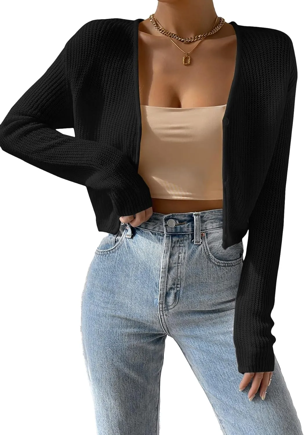 Verdusa Women's Drop Shoulder Long Sleeve Button Up Knit Cardigan Sweater