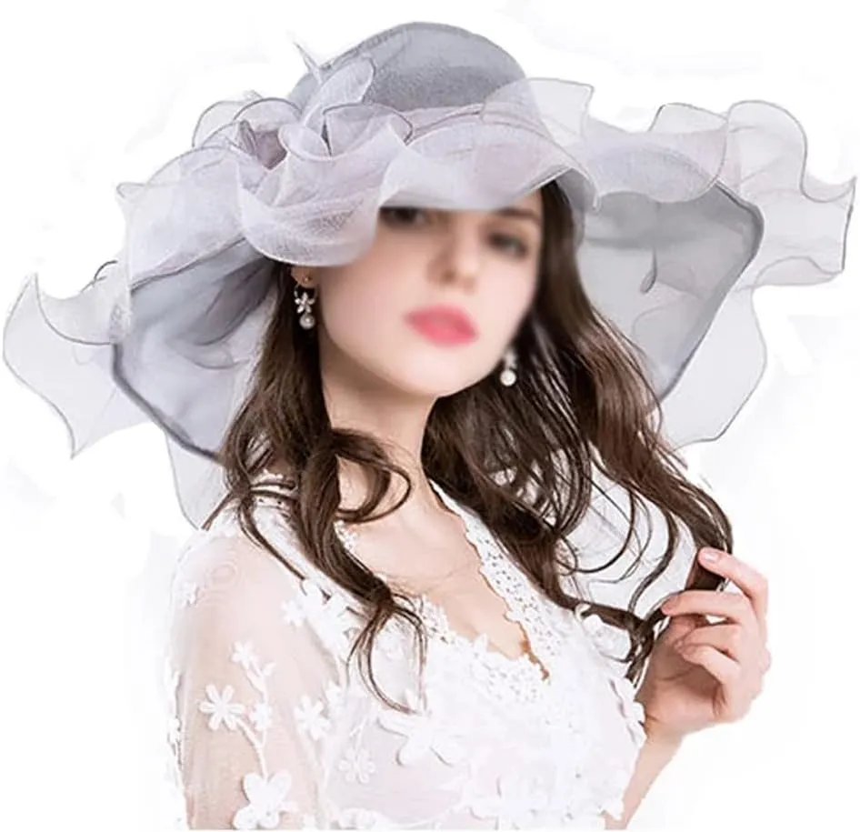 Wedding Party Hats Floral Satin Swirl Party Ruffle Wide Brim Hat Women