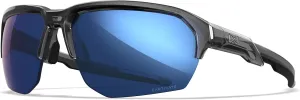 Wiley X JAKL Captivate Polarized Sunglasses, Safety Glasses for Men and Women, UV Eye Protection for Shooting and Outdoor Gloss Crystal Grey Frames, Blue Mirror Lenses
