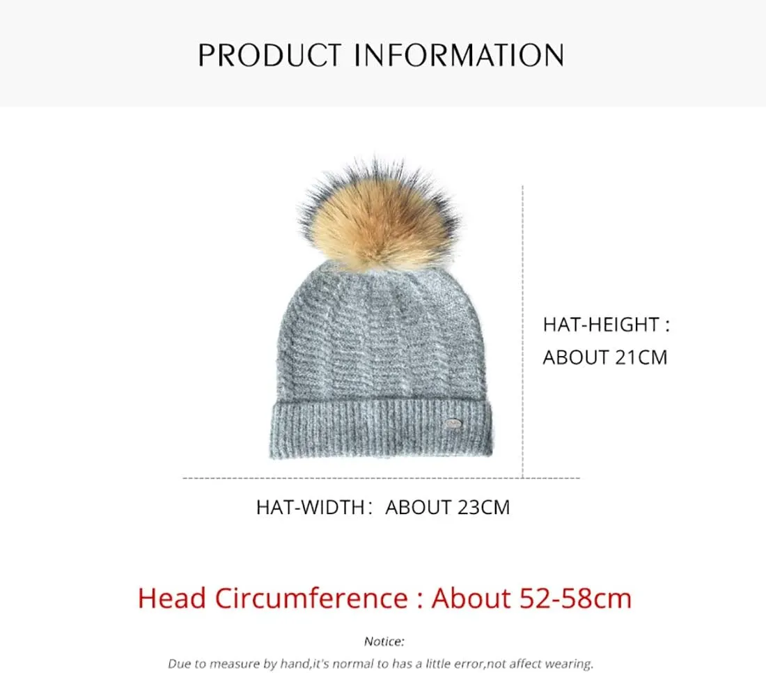 Winter Women Real Fur Pom Pom Hats Wool Knit Beanies