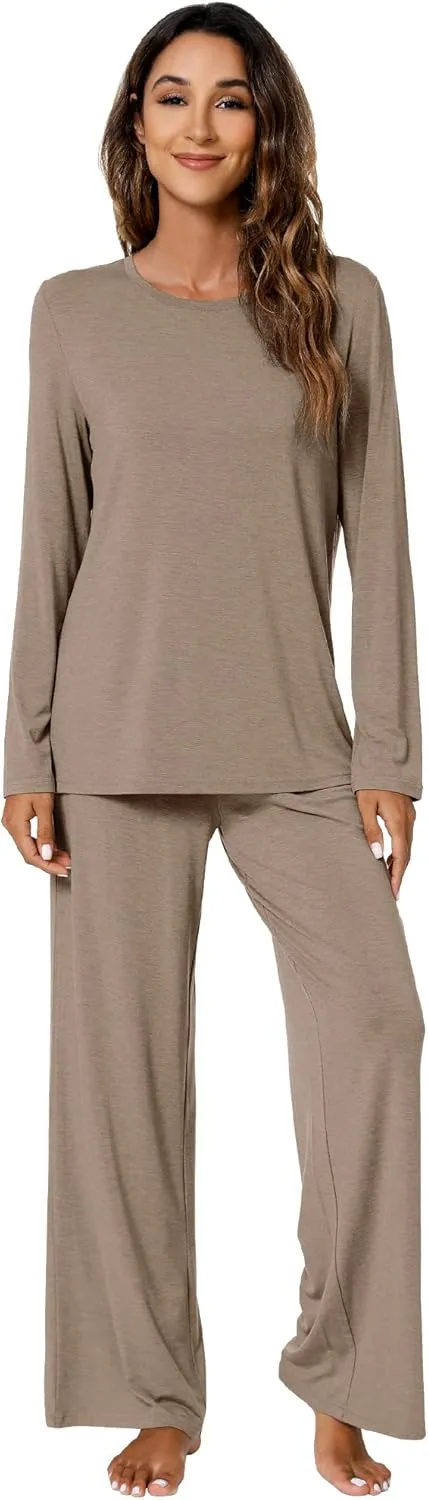 WiWi Bamboo Viscose Pajama Set for Women Soft Long Sleeve Top with Pants Sleepwear 2 Piece Pjs Sets Sleepwear S-XXL