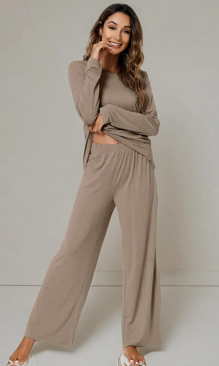 WiWi Bamboo Viscose Pajama Set for Women Soft Long Sleeve Top with Pants Sleepwear 2 Piece Pjs Sets Sleepwear S-XXL