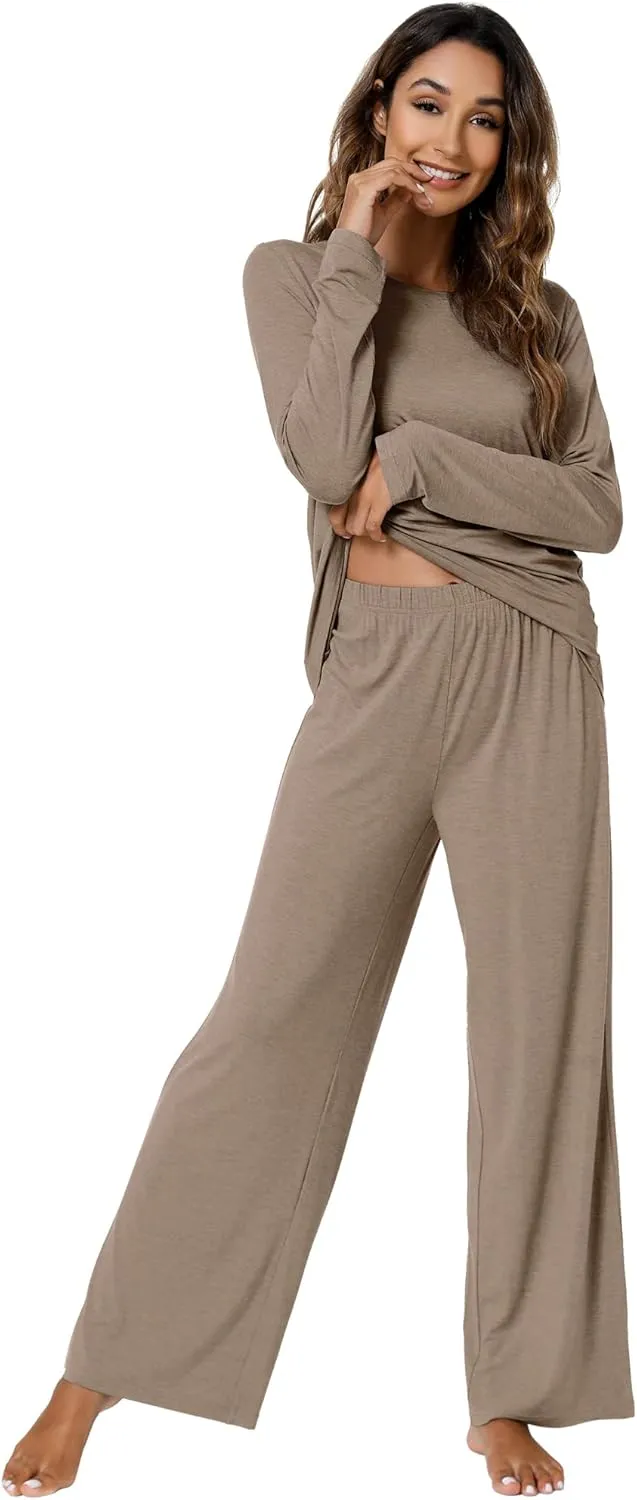 WiWi Bamboo Viscose Pajama Set for Women Soft Long Sleeve Top with Pants Sleepwear 2 Piece Pjs Sets Sleepwear S-XXL