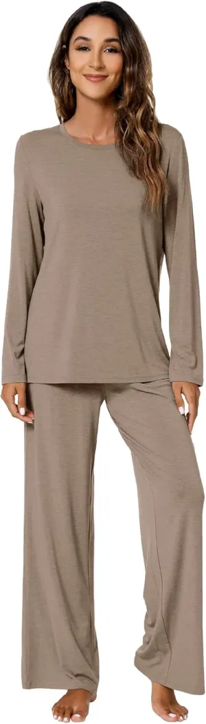 WiWi Bamboo Viscose Pajama Set for Women Soft Long Sleeve Top with Pants Sleepwear 2 Piece Pjs Sets Sleepwear S-XXL