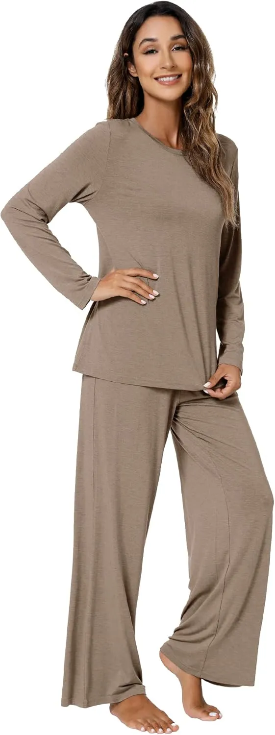 WiWi Bamboo Viscose Pajama Set for Women Soft Long Sleeve Top with Pants Sleepwear 2 Piece Pjs Sets Sleepwear S-XXL
