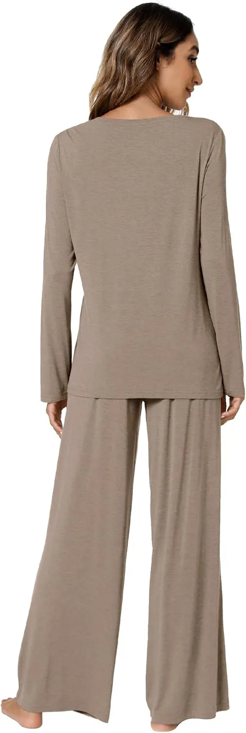 WiWi Bamboo Viscose Pajama Set for Women Soft Long Sleeve Top with Pants Sleepwear 2 Piece Pjs Sets Sleepwear S-XXL