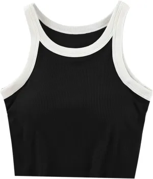 Wmens Crop Tank Tops with Built in Bra Halter High Neck Padded Yoga Shirts Sleeveless Basic Workout Camisoles Tees