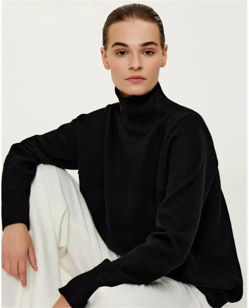 Women Basic Turtleneck Sweater Oversize Vintage Knit Pullover Autumn and Winter Basic Knitwear