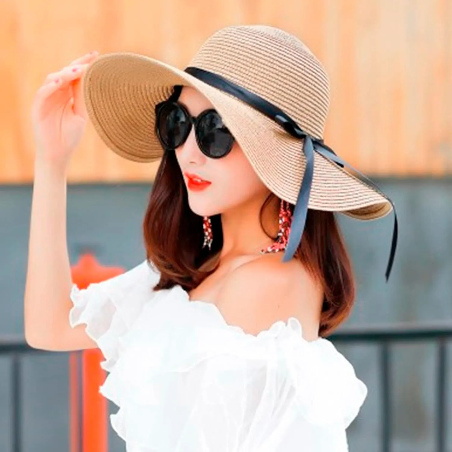 Women Big Brim Straw Hat Sun Floppy Wide Brim Hats Bowknot Folding Beach Cap Big Brimmed Hat Men