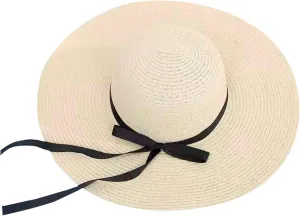 Women Big Brim Straw Hat Sun Floppy Wide Brim Hats Bowknot Folding Beach Cap Big Brimmed Hat Men
