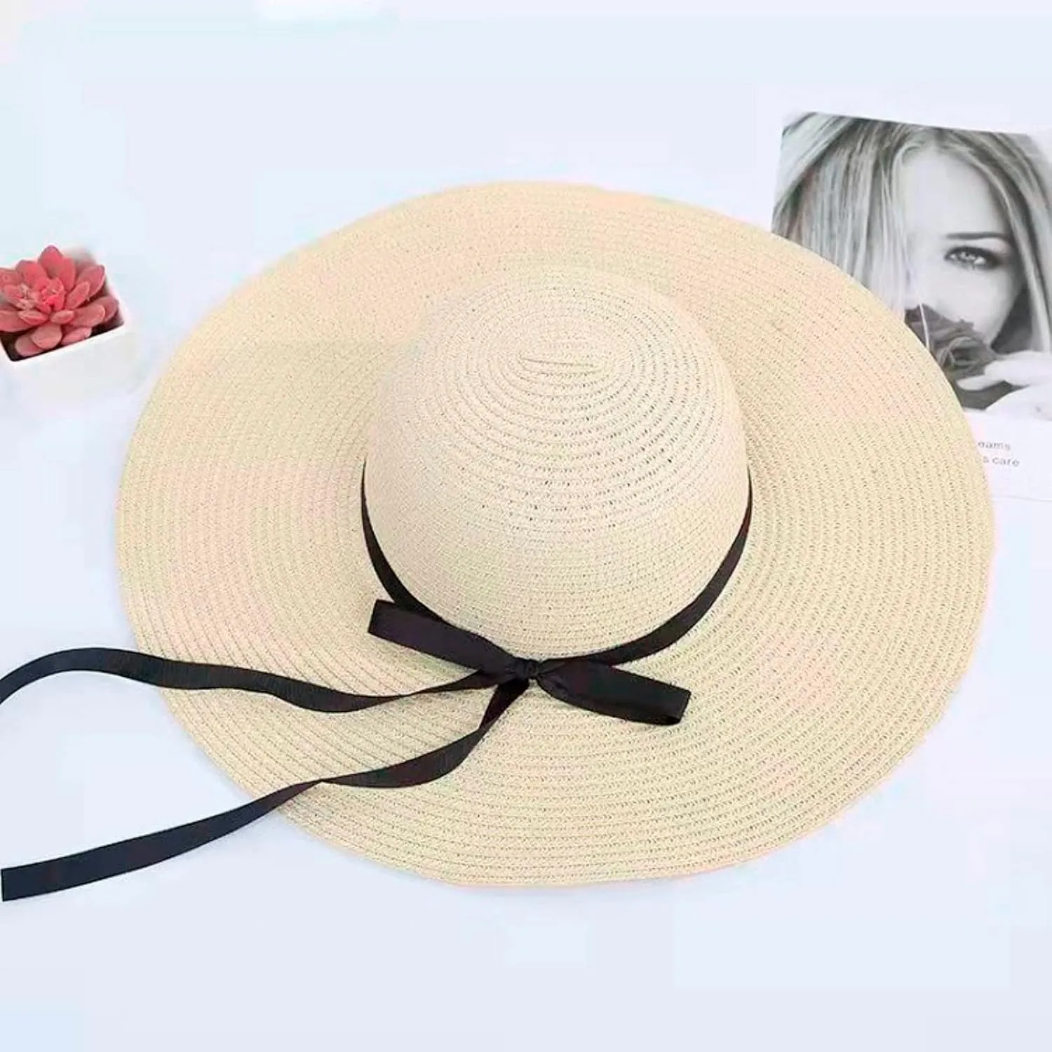 Women Big Brim Straw Hat Sun Floppy Wide Brim Hats Bowknot Folding Beach Cap Big Brimmed Hat Men