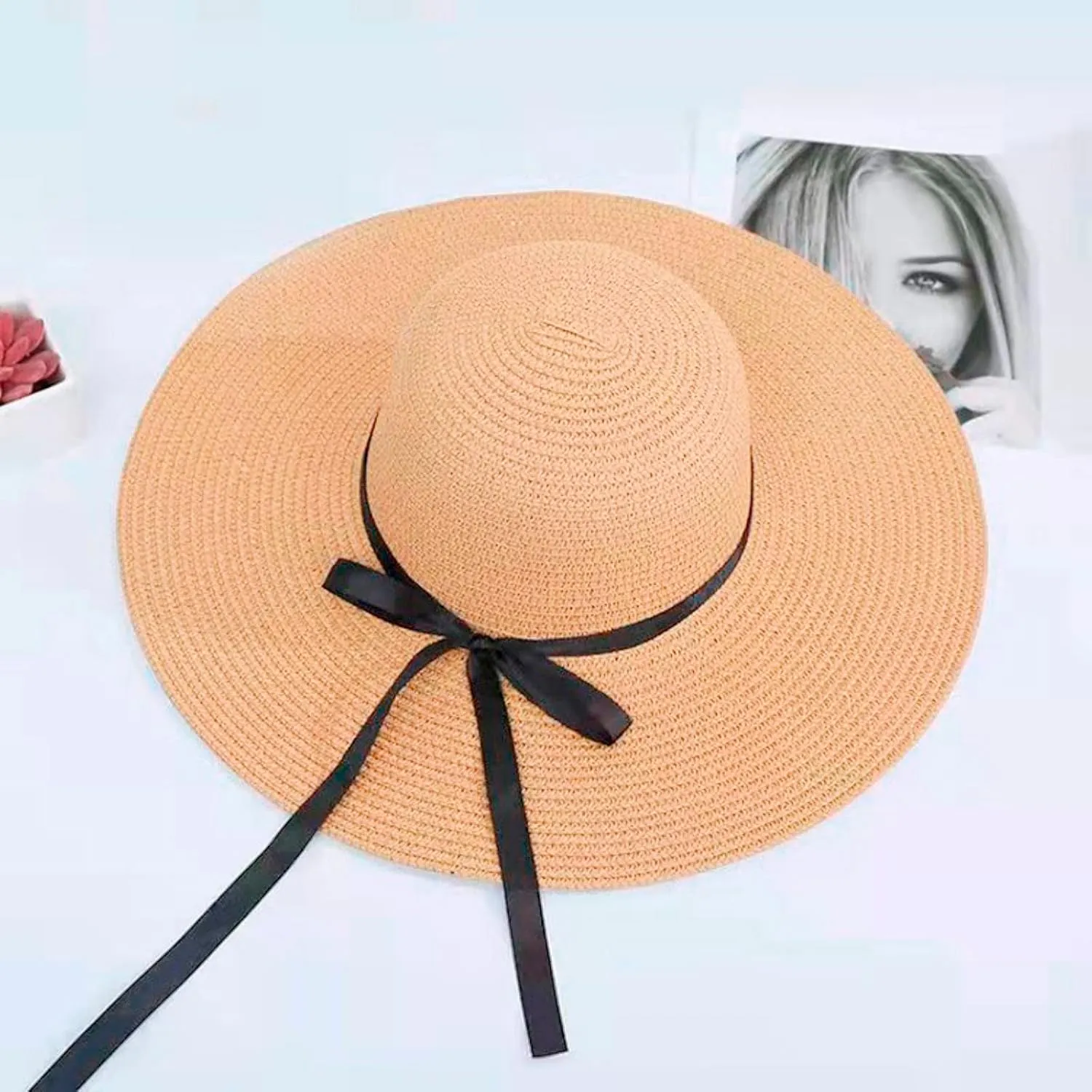 Women Big Brim Straw Hat Sun Floppy Wide Brim Hats Bowknot Folding Beach Cap Big Brimmed Hat Men