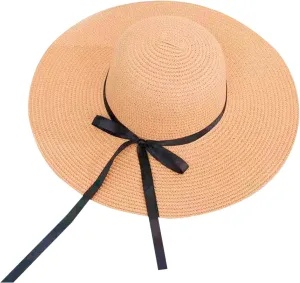 Women Big Brim Straw Hat Sun Floppy Wide Brim Hats Bowknot Folding Beach Cap Big Brimmed Hat Men