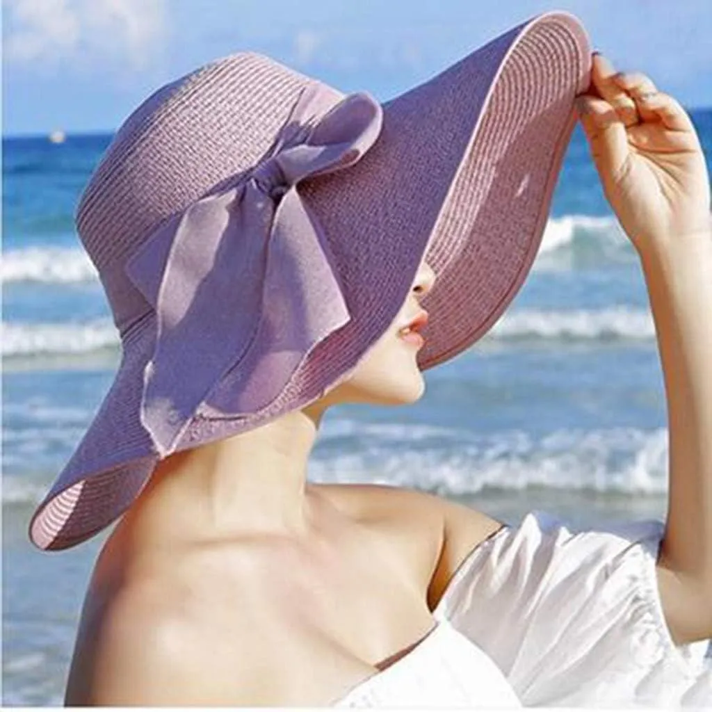 Women Big Brim Straw Hat Sun Floppy Wide Brim Hats New Bowknot Breathable Vintage Fashion Folding Beach caps Gym Clothing