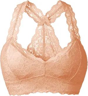 Women Floral Lace Bralette Padded Breathable Sexy Racerback Lace Bra Unpadded Unlined Wireless Pajamas Vest Lingerie