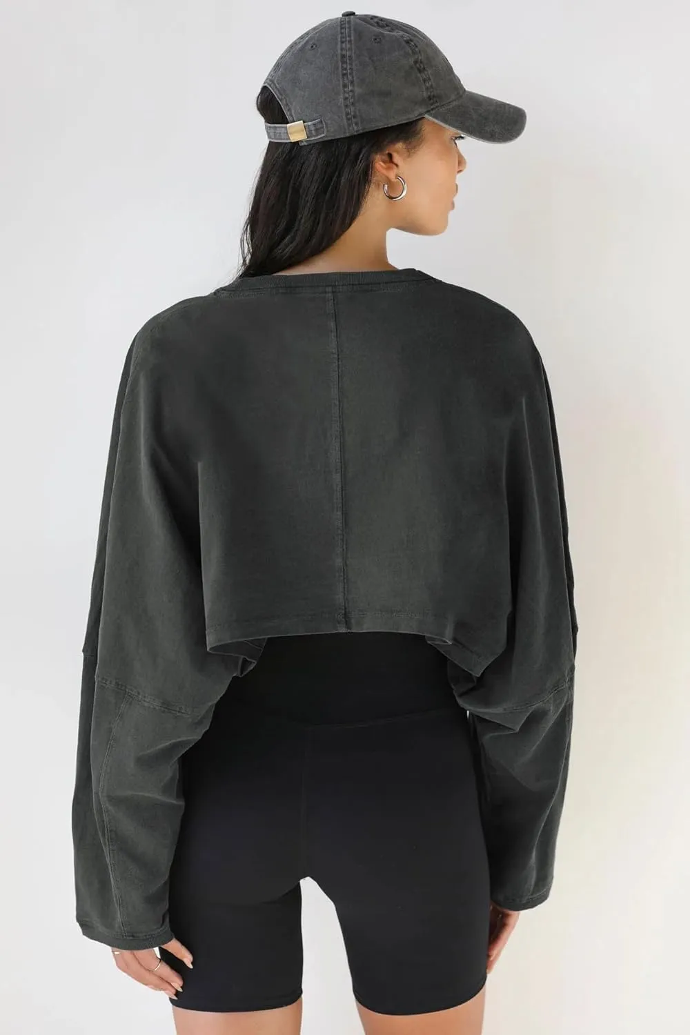 Women Long Sleeve Cropped Sweat Shirts Drop Shoulder Oversized Crewneck Y2k Tees Pullover Tops