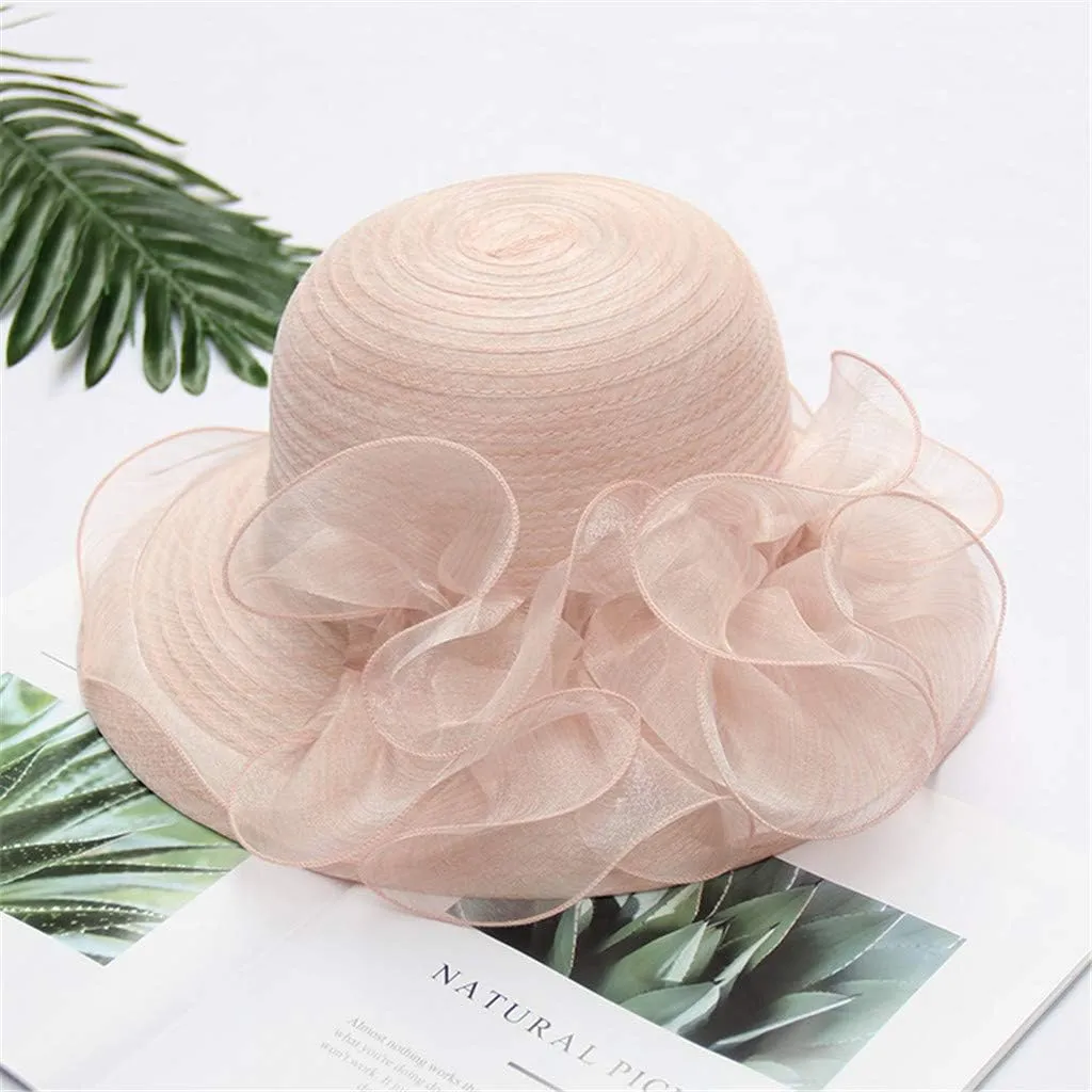 Women Organza-Kentucky Sun Hat Bridal Bow Flower Church-Derby Fascinators Bowler-Hat Wide Brim Wedding Party Cocktail