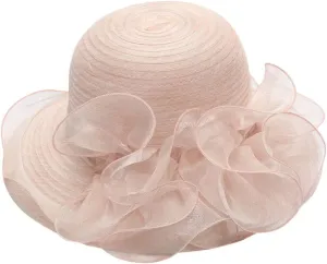 Women Organza-Kentucky Sun Hat Bridal Bow Flower Church-Derby Fascinators Bowler-Hat Wide Brim Wedding Party Cocktail