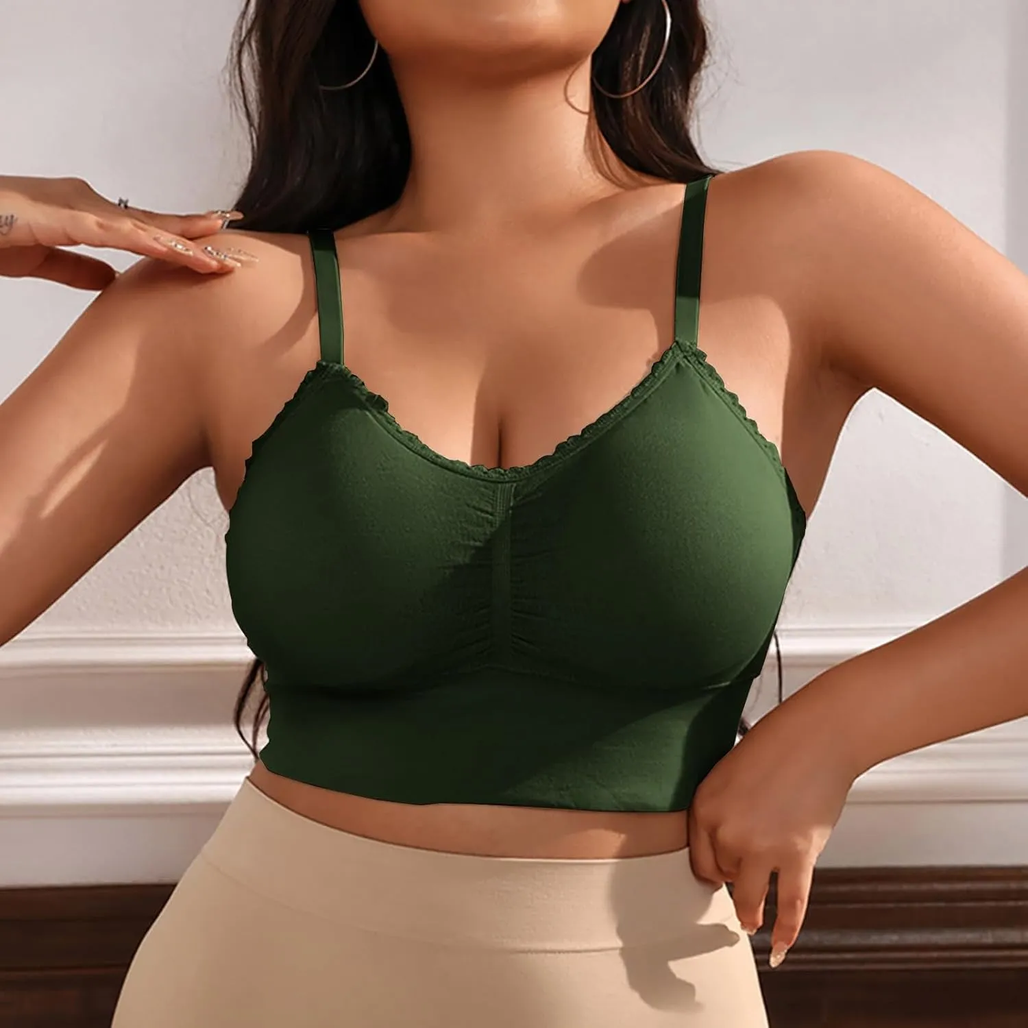 Women Plus Size Spaghetti Strap Cami Sport Bras Push Up Crop Tops Breathable Casual Yoga Cami Tank Tops with Pad