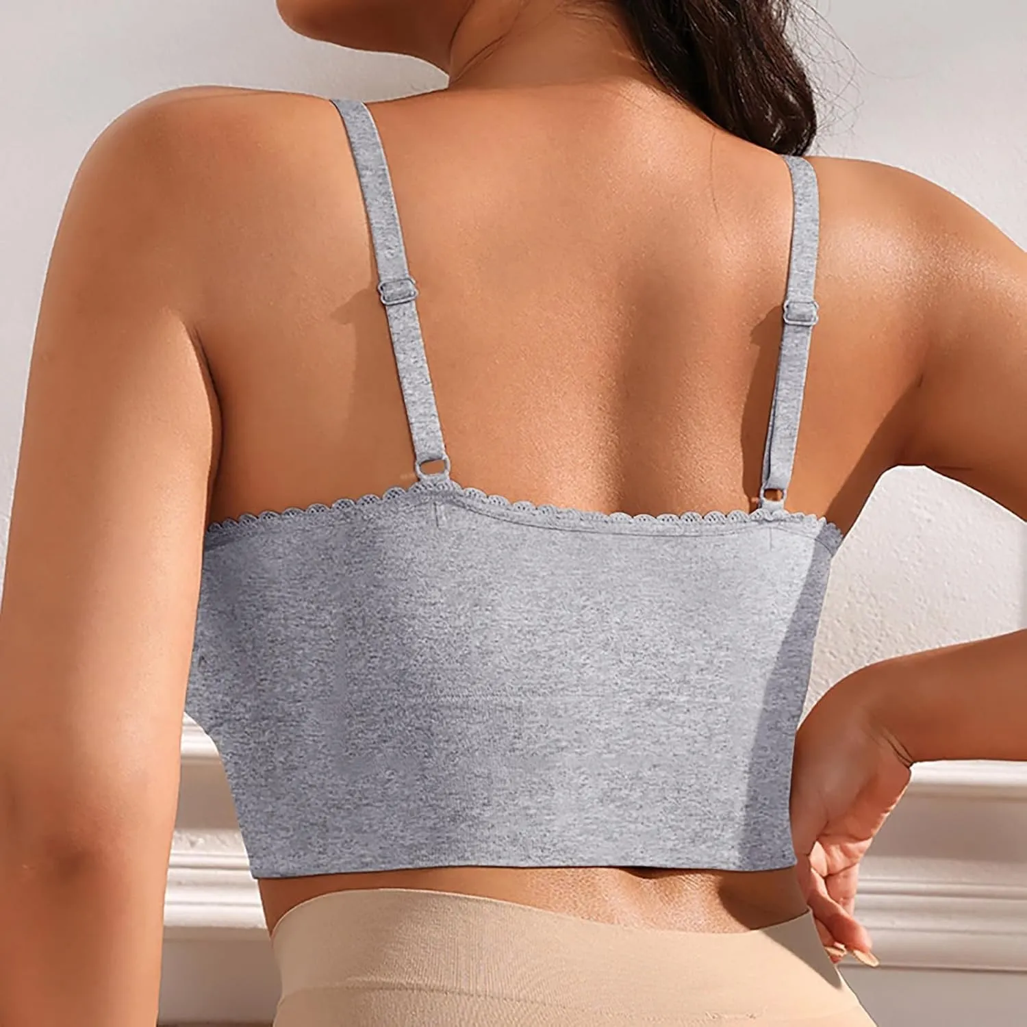 Women Plus Size Spaghetti Strap Cami Sport Bras Push Up Crop Tops Breathable Casual Yoga Cami Tank Tops with Pad