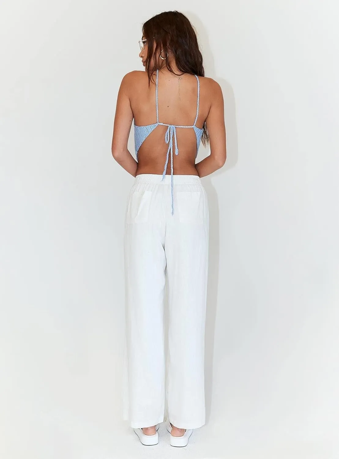 Women 's High Waist Baggy Pants Wide Leg Straight Pants Solid Color Casual Yoga Trouser Summer Lounge Streetwear