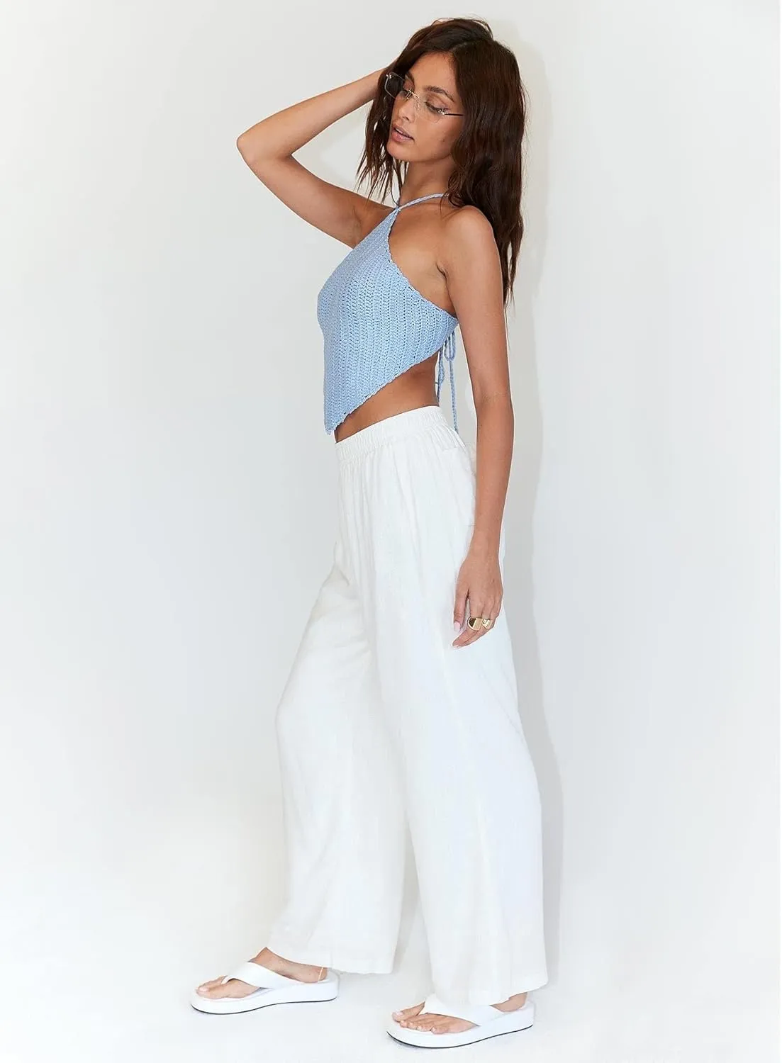 Women 's High Waist Baggy Pants Wide Leg Straight Pants Solid Color Casual Yoga Trouser Summer Lounge Streetwear