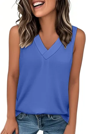 Women Tank Tops 2025 Comfy T Shirts Dressy Sleeveless V Neck Summer Loose Fit Tank Tops Tees