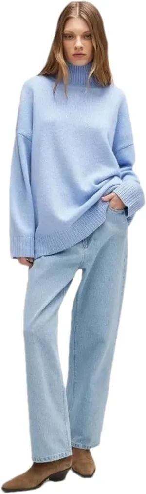 Women Turtleneck Knitted Sweater Oversized Loose Basic Thick Warm Pullover Basic Knitwear