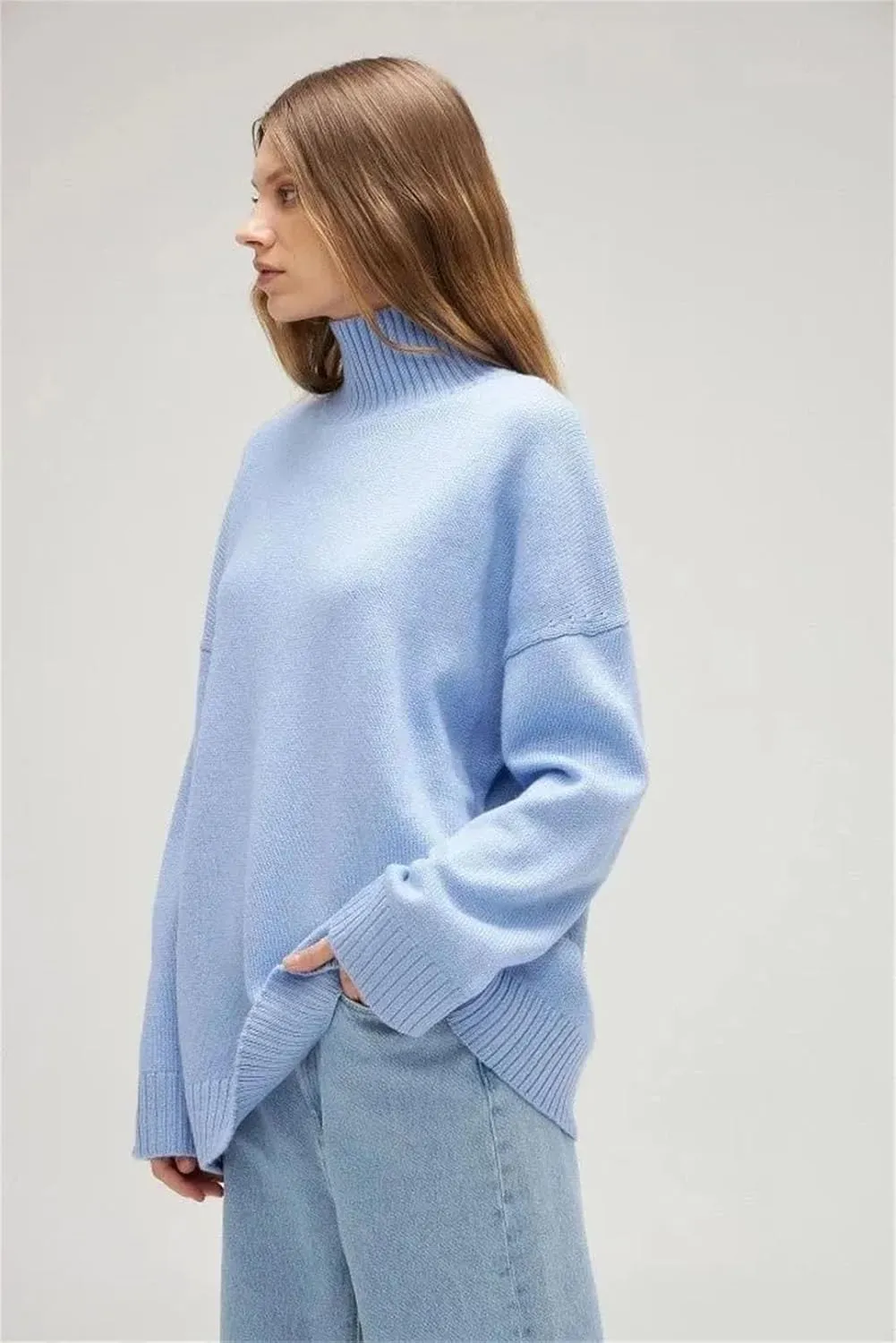 Women Turtleneck Knitted Sweater Oversized Loose Basic Thick Warm Pullover Basic Knitwear