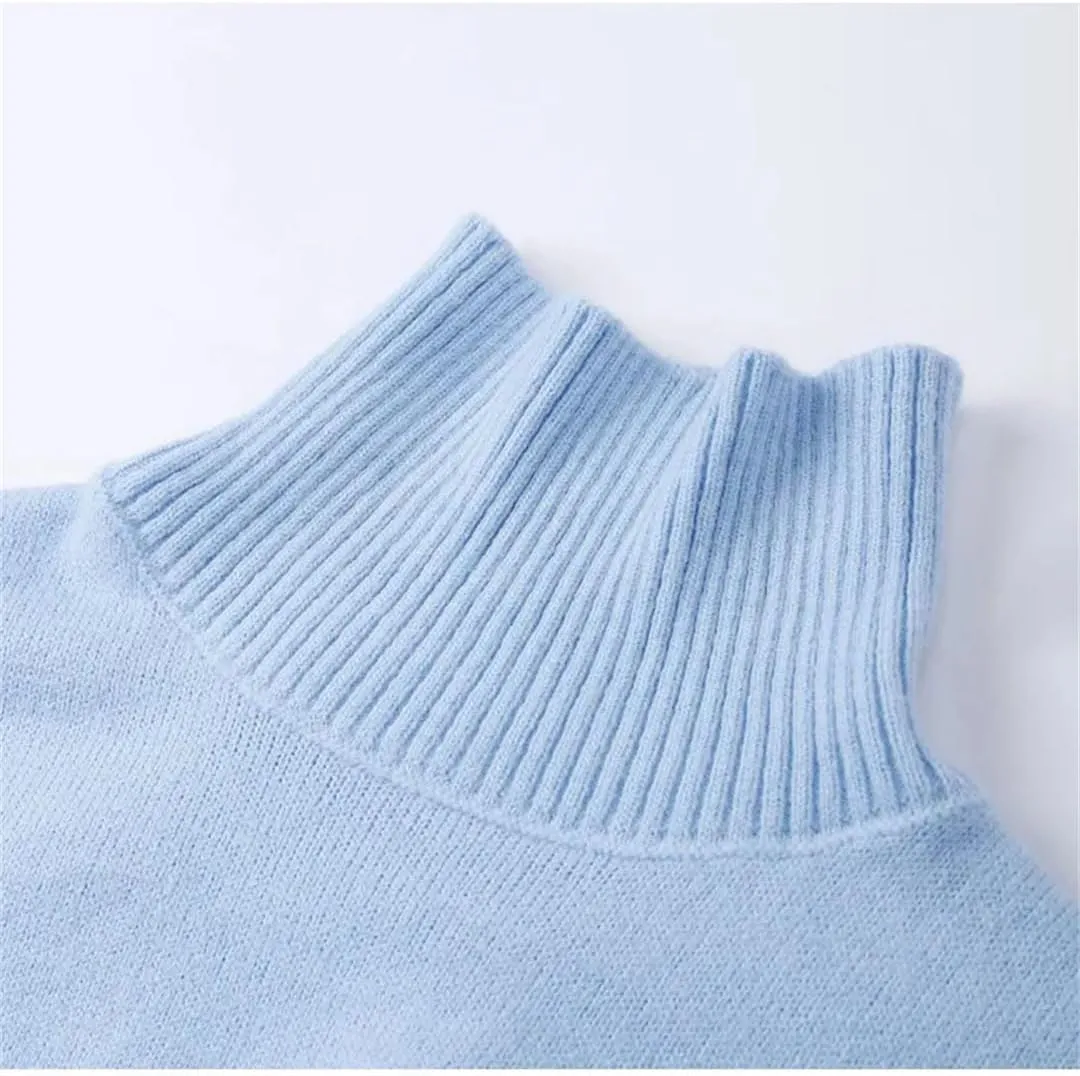 Women Turtleneck Knitted Sweater Oversized Loose Basic Thick Warm Pullover Basic Knitwear