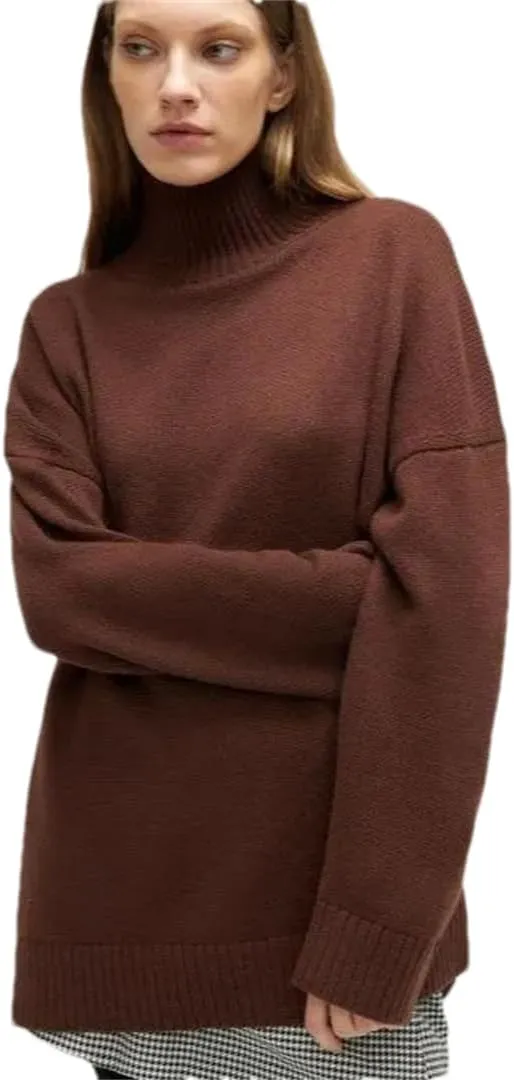 Women Turtleneck Knitted Sweater Oversized Loose Basic Thick Warm Pullover Basic Knitwear