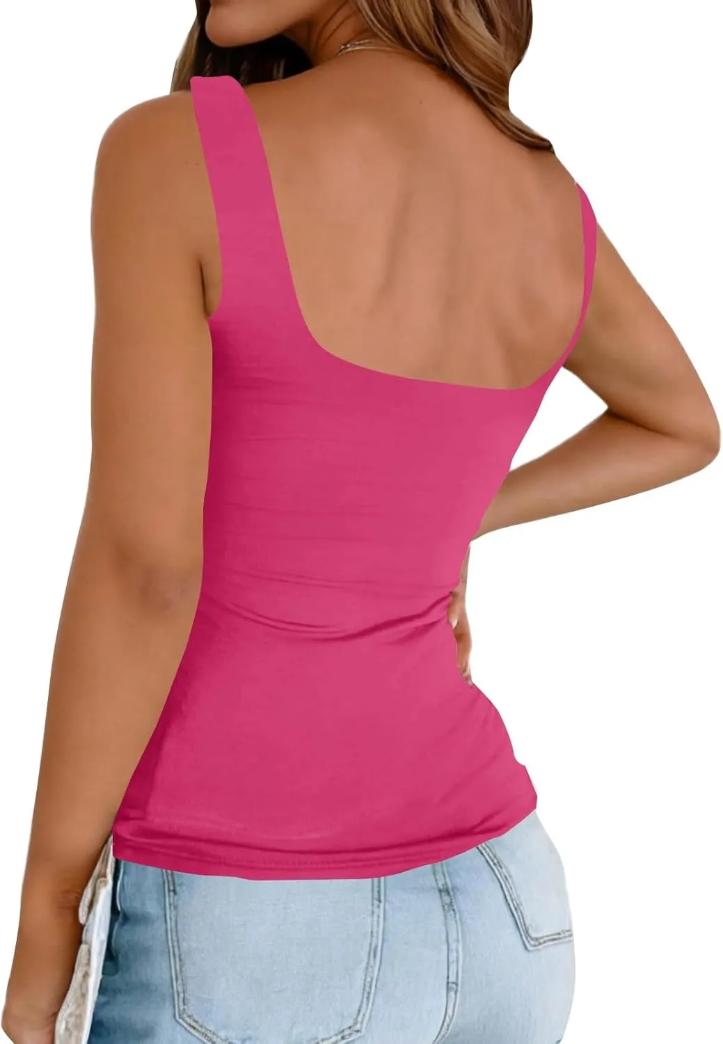 Women's Basic Double Lined Scoop Neck Tank Tops Camisole Tank Summer Sleeveless Tank Tops Basic Shirt