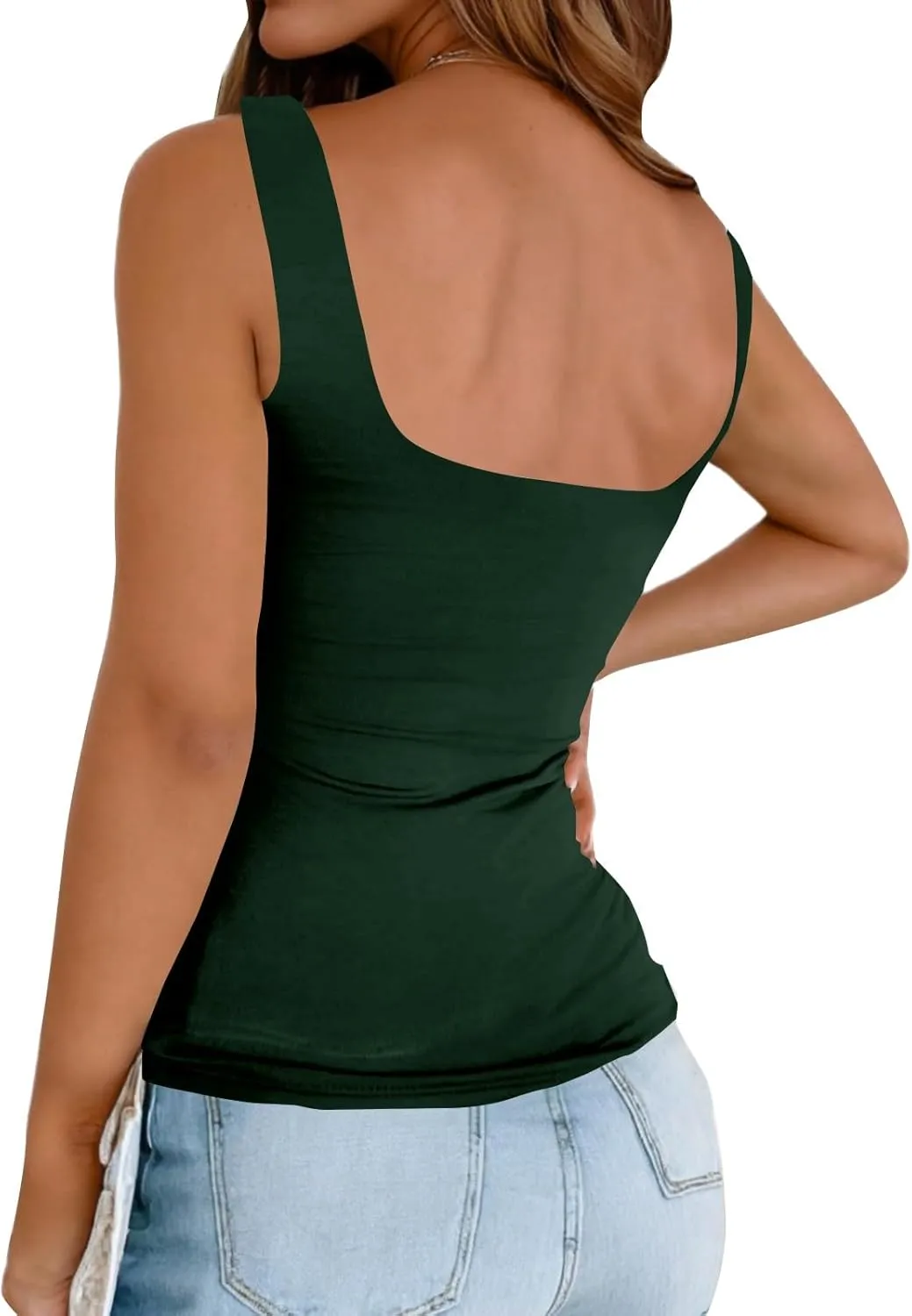 Women's Basic Double Lined Scoop Neck Tank Tops Camisole Tank Summer Sleeveless Tank Tops Basic Shirt
