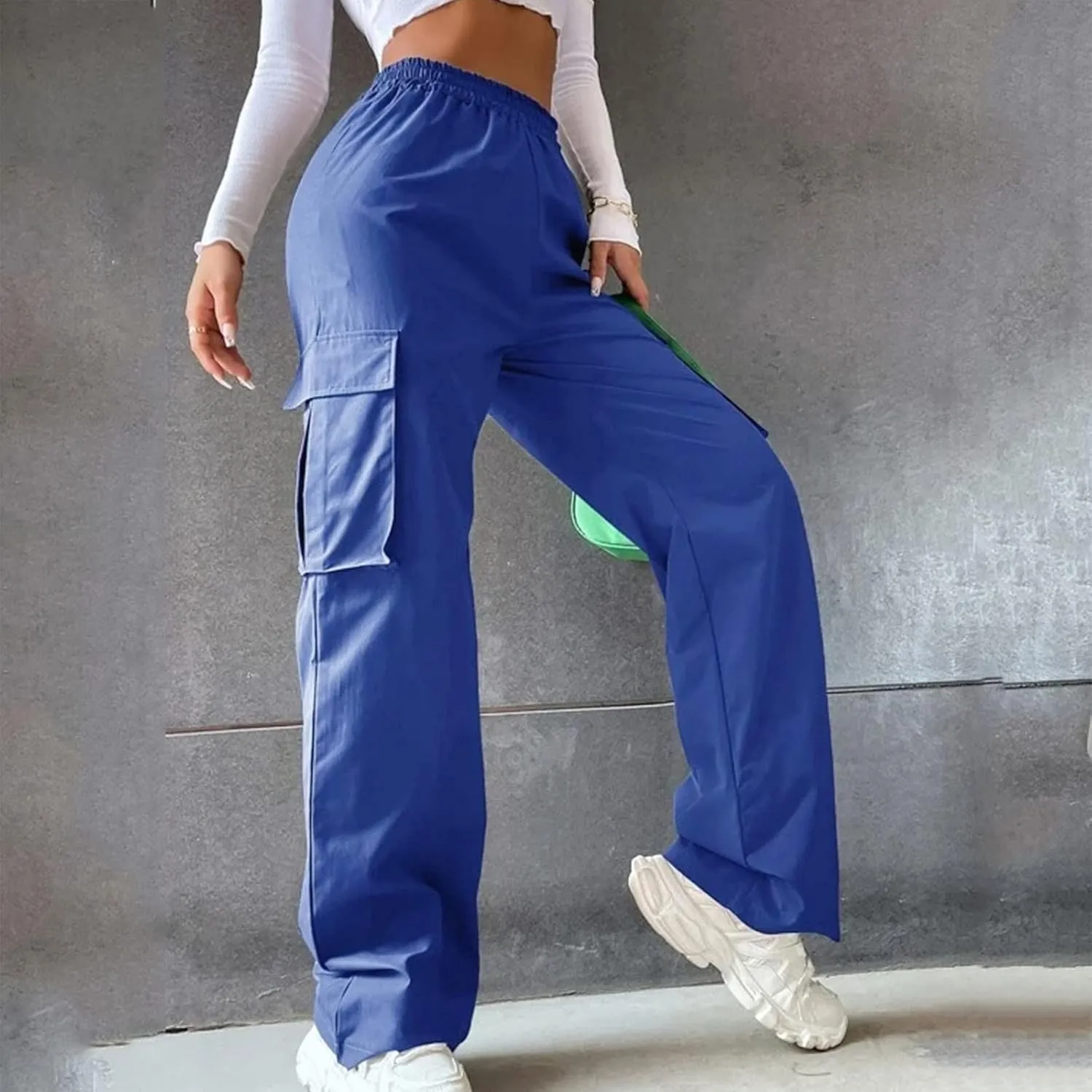 Women's Belt Less High Waisted Wide Leg Trousers Straight Leg Relaxed Style Casual Trousers Velour