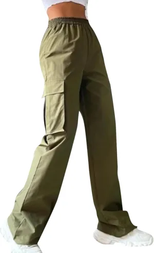 Women's Belt Less High Waisted Wide Leg Trousers Straight Leg Relaxed Style Casual Trousers Velour