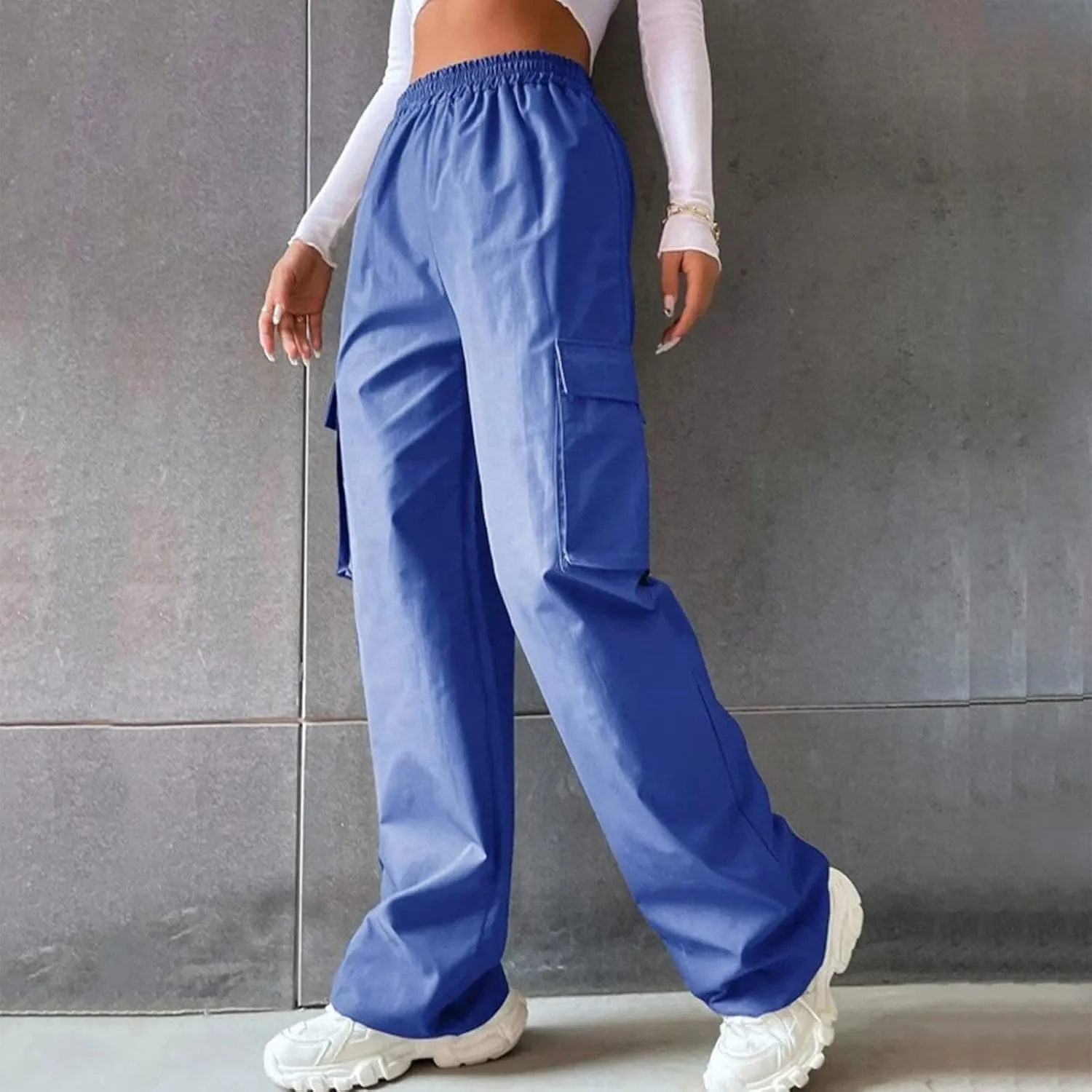 Women's Belt Less High Waisted Wide Leg Trousers Straight Leg Relaxed Style Casual Trousers Velour
