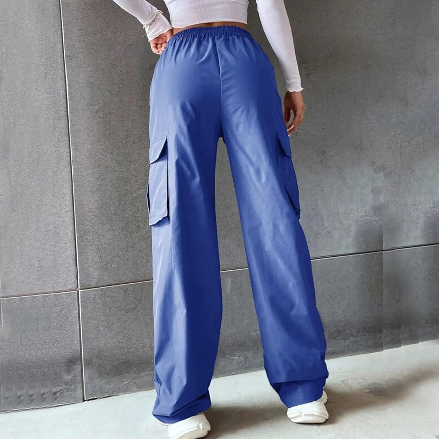 Women's Belt Less High Waisted Wide Leg Trousers Straight Leg Relaxed Style Casual Trousers Velour