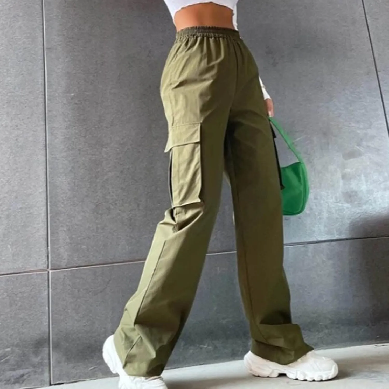 Women's Belt Less High Waisted Wide Leg Trousers Straight Leg Relaxed Style Casual Trousers Velour