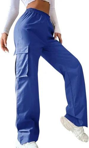Women's Belt Less High Waisted Wide Leg Trousers Straight Leg Relaxed Style Casual Trousers Velour